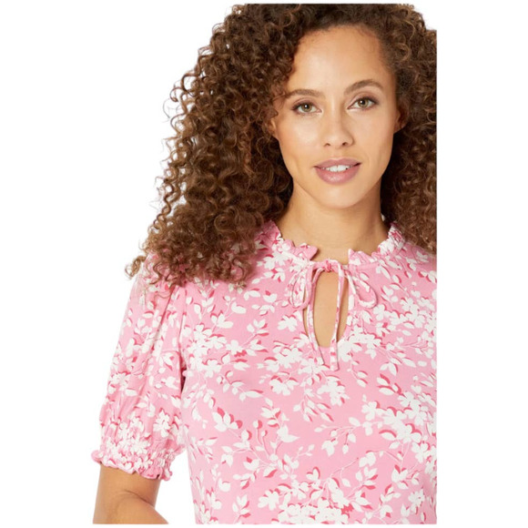 Draper James NWT Knit Kacey Dress Pink Shadow Floral Size XL Tie Neck Closure - Picture 2 of 10